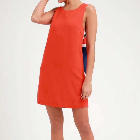 Lulus Red/ Orange Multi Stripe Open -Back Mini Dress - Picture 1 of 9